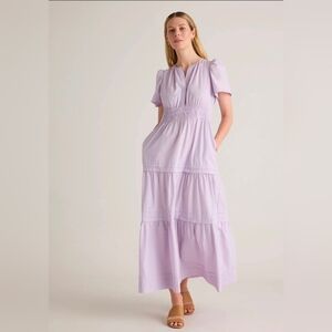 Quince 100% Organic Cotton Poplin Tiered Maxi Dress Pastel Lilac Women's Large
